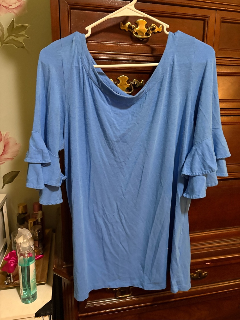 Lily Pultzer Women's Blue Ruffle Sleeve Top